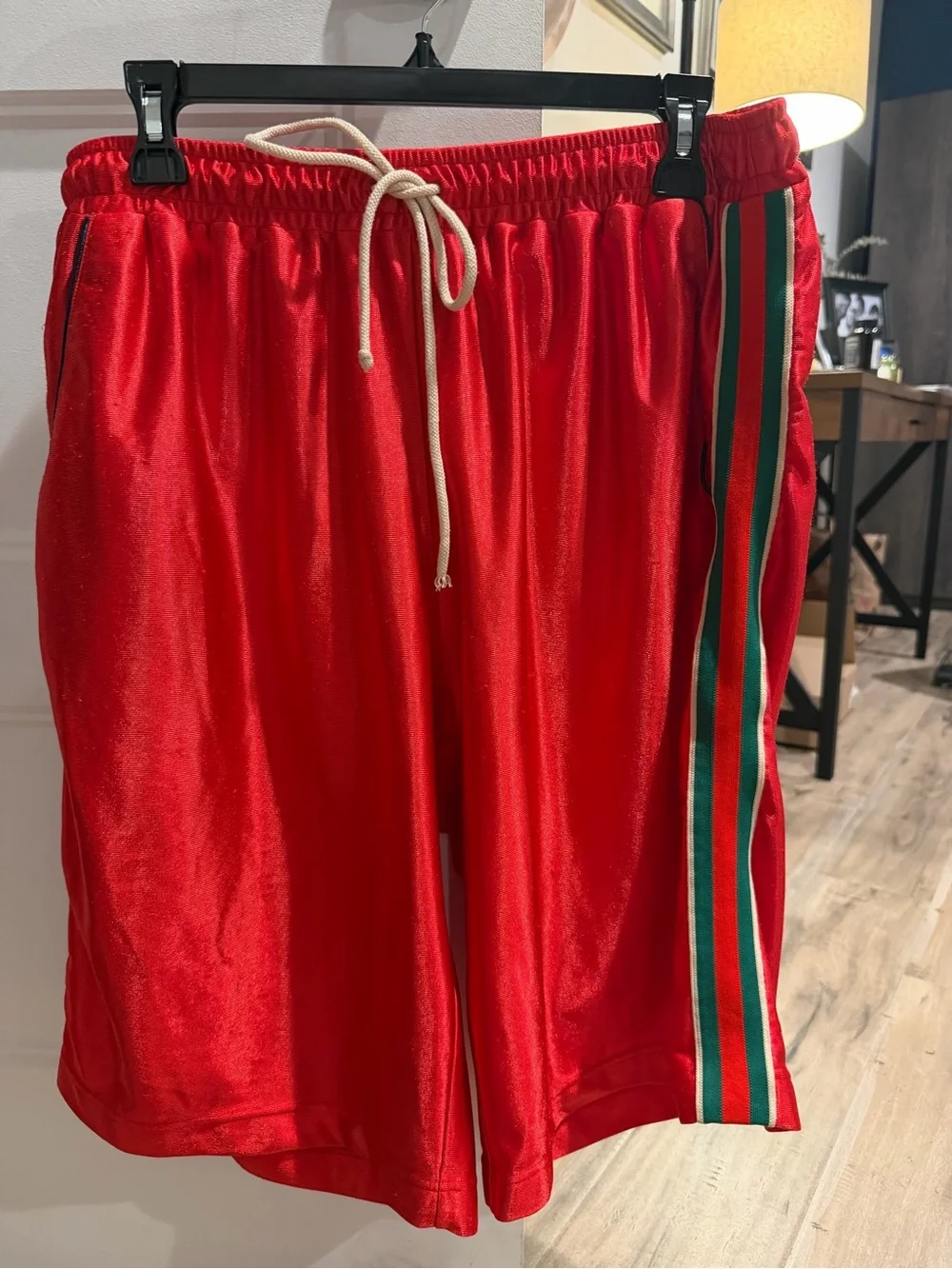 Gucci Men’s Red Web Stripe Shorts – Approx. M / W34 – Made in Italy